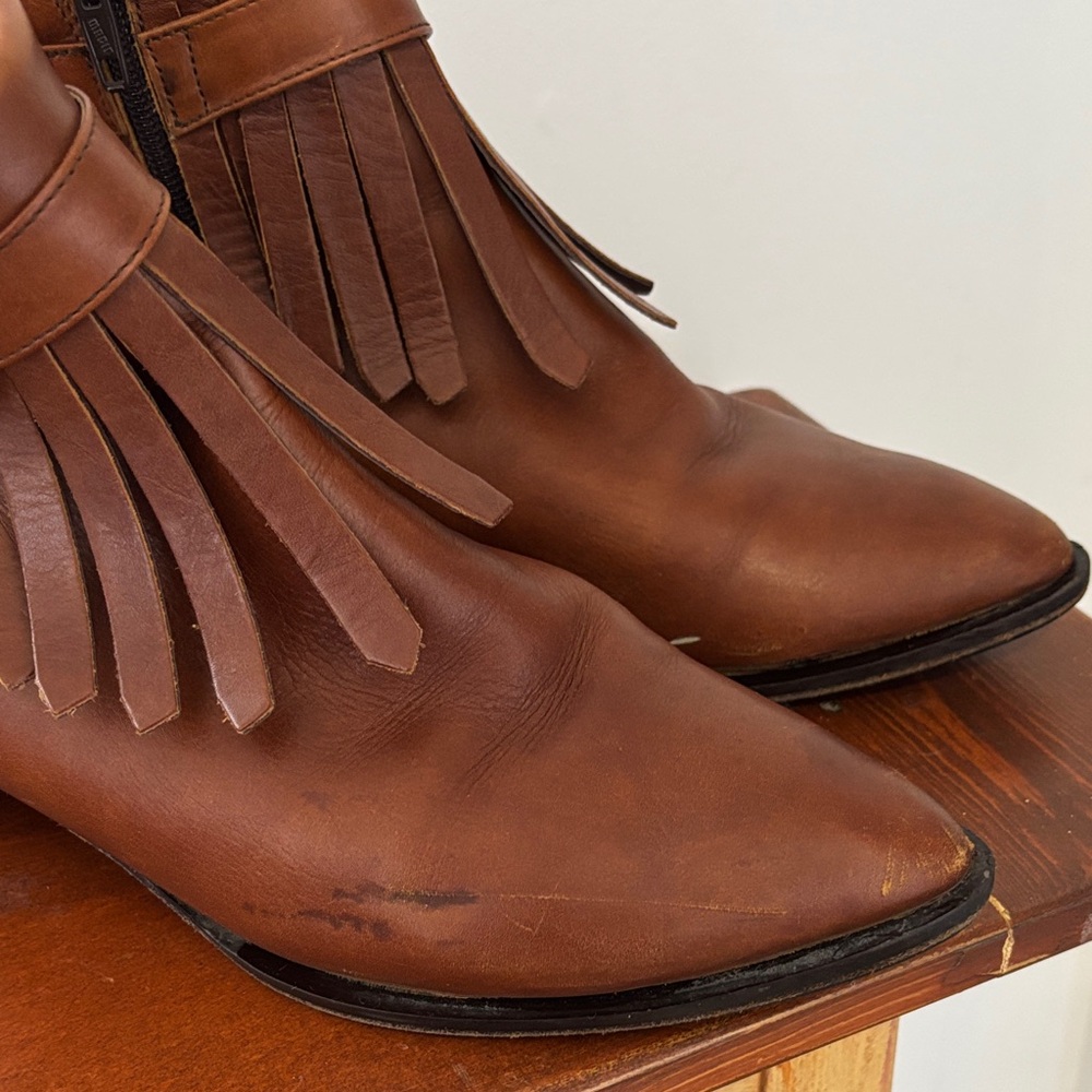 Brown Fringe Leather Zip Up Ankle Boots 40 - Picture 6 of 11